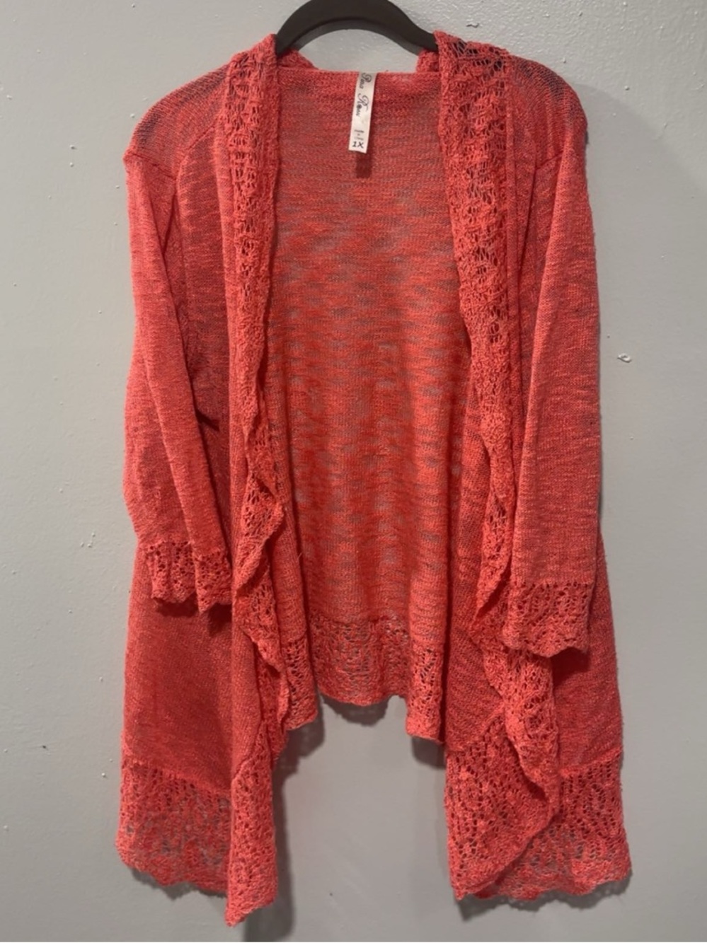 Rina Rossi Coral Orange Open~Knit Cardigan